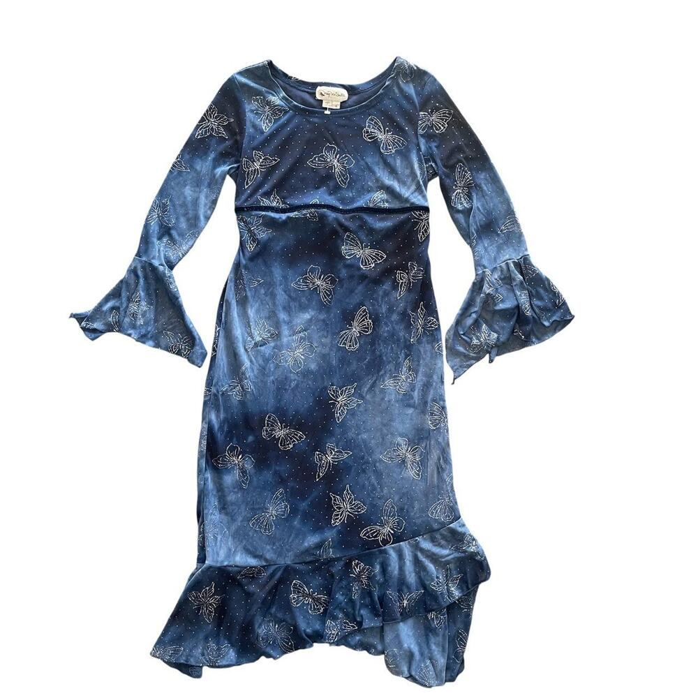 Y2k Twilight Blue Butterfly Micro Mesh Witchy Dress by My Michelle